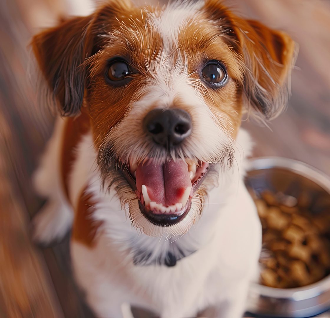Perro esperando comida